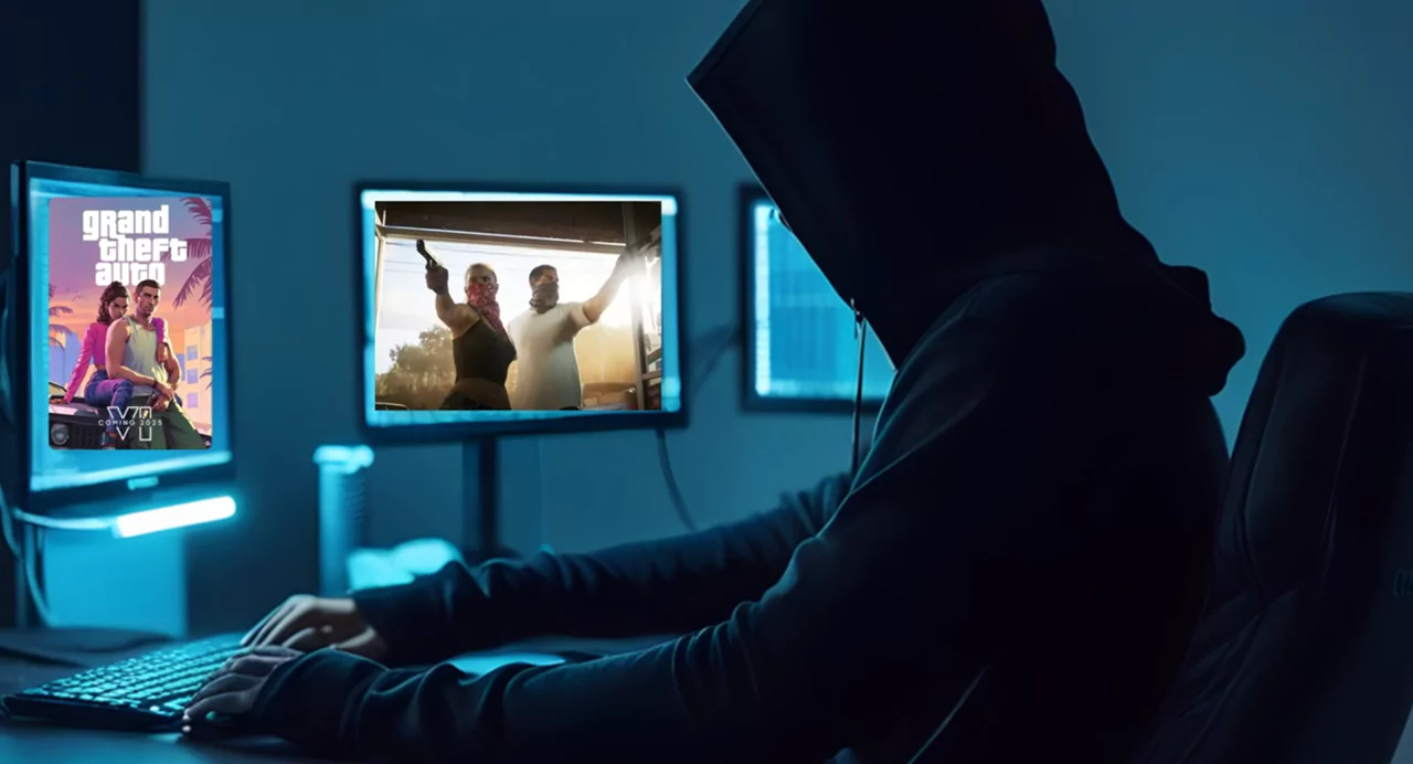 Hacker sitting infront of computer GTA6 on his computer