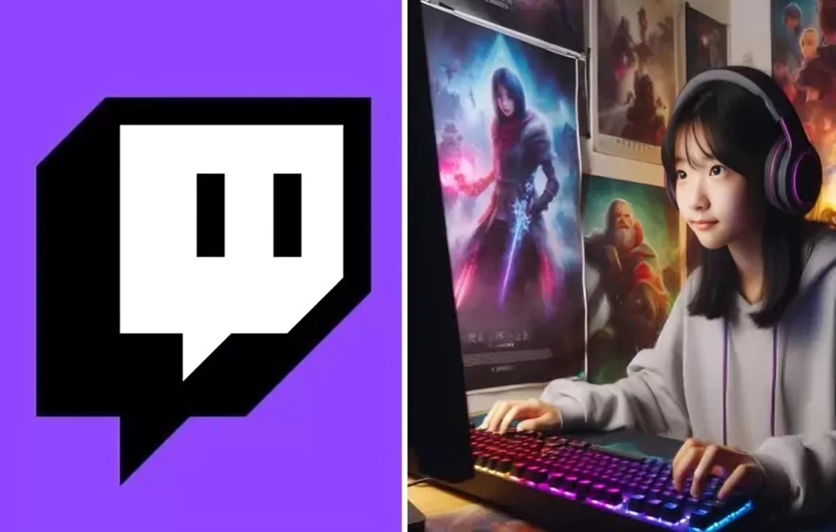 twitch logo a girl playing on computer