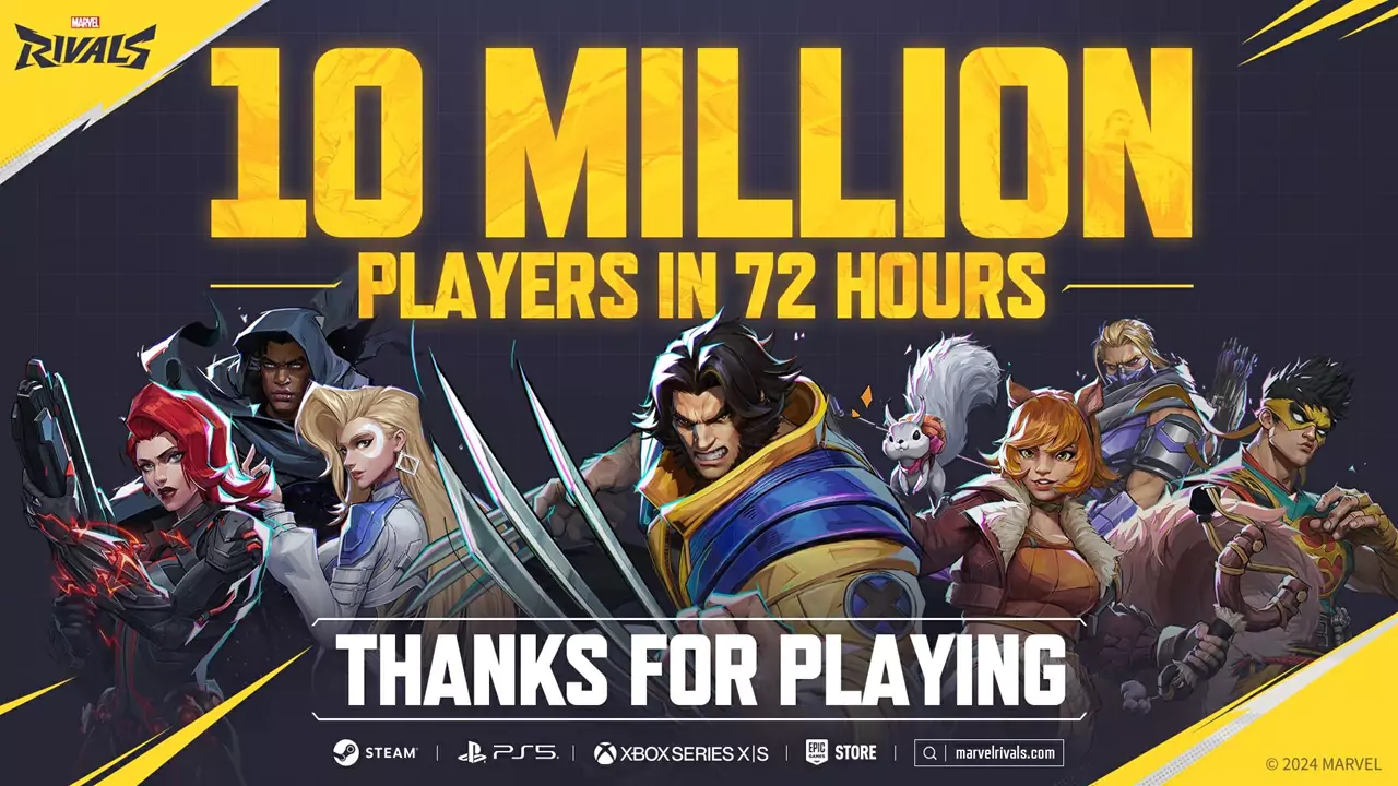 a video game marvel rivals 10 million players advertisement with a group of people