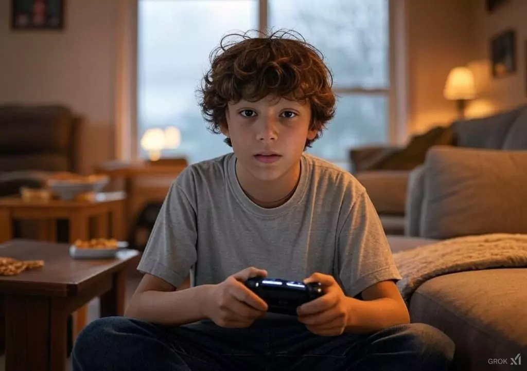 a boy with console in his hand