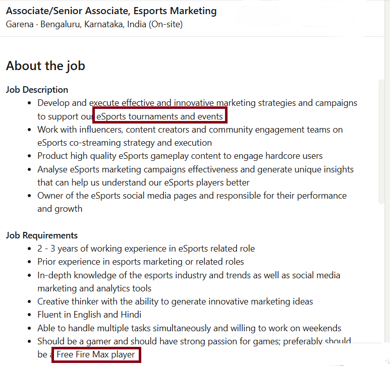 job openings on LinkedIn by garena