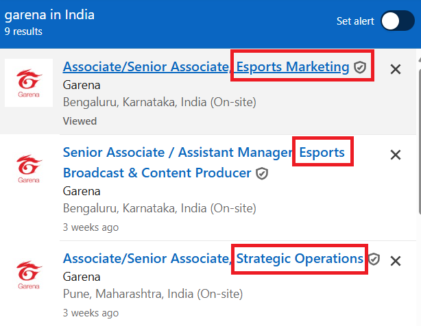 job openings on LinkedIn by garena