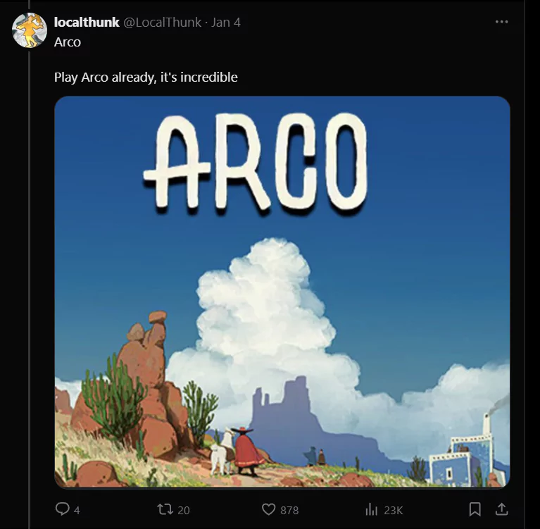 screenshot of x post by balatro dev on arco