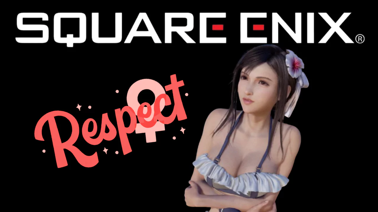 sqaure enix logo and tifa character from ff7 rebirth