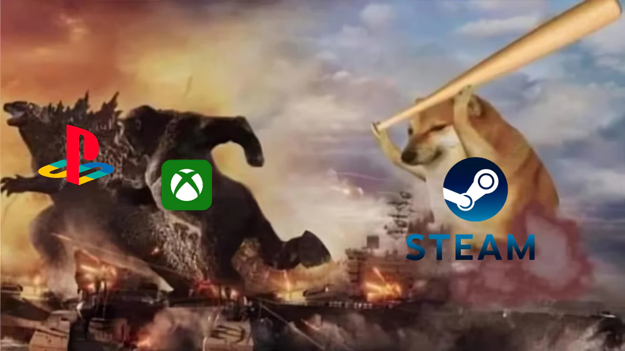 steam ps5 xbox in doge meme style